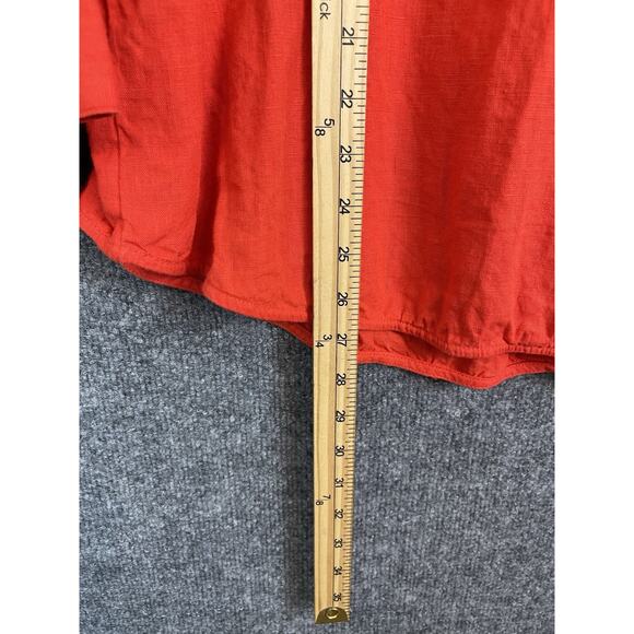 J Crew Linen Tunic Top Orange 1/4 Button 3/4 Sleeve Women's Size L - Picture 10 of 16